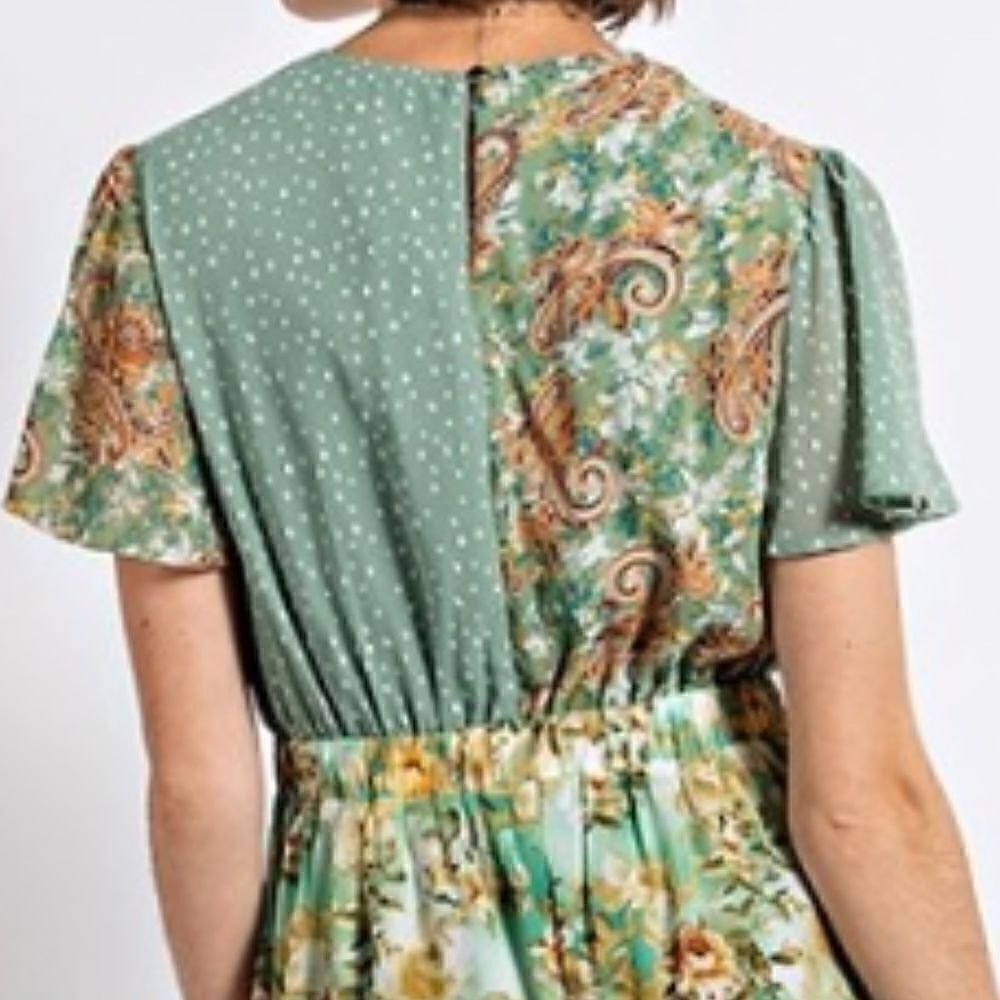 Gigio Twist Front Elastic Waist Floral Midi Dress with Full Lining and Key Hole - Picture 6 of 10